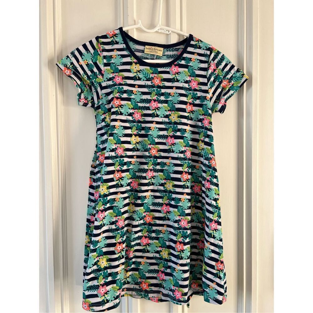 Bobbi Brooks black and white striped multicolor floral t- shirt dress XL
